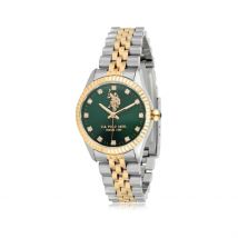 Montre U.s. Polo Assn. Vert - Boîtier Blanc - Cadran Vert - Bracelet Bicolore Doré / Blanc - Mécanisme en Quartz - Pour Femme - Histoire d'Or
