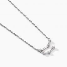 Collier Vega Argent Blanc Oxyde De Zirconium - Pour Femme - Pierre en Oxyde de Zirconium de forme Ronde - Motif Zodiaque-Gemeaux - Histoire d'Or