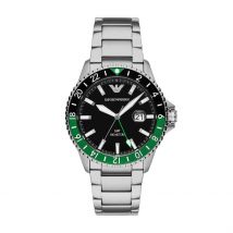 Montre Emporio Armani Noir - Boîtier Blanc - Cadran Noir - Bracelet Argenté - Mécanisme en Quartz - Pour Homme - Histoire d'Or