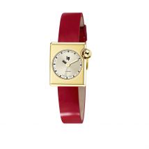 Montre Lip Mach 2000 Mini Square Doré - Boîtier Jaune - Cadran Champagne - Bracelet Rouge - Mécanisme en Quartz - Pour Femme - Histoire d'Or