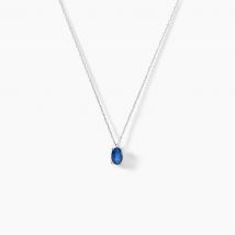 Collier Ovale Or Blanc Saphir - Pour Femme - Pierre en Saphir de forme Ovale - Motif Ovale - Histoire d'Or
