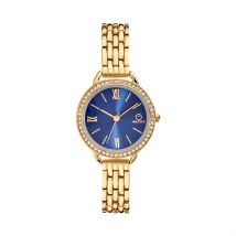 Montre O Watch Marvelous Bleu - Boîtier Jaune - Cadran Blanc - Bracelet Doré - Mécanisme en Quartz - Pour Femme - Histoire d'Or