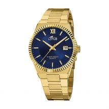 Montre Lotus Freedom Collection Bleu - Boîtier Jaune - Cadran Blanc - Bracelet Doré - Mécanisme en Quartz - Pour Homme - Histoire d'Or