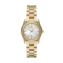Montre Emporio Armani Nacre Blanche - Boîtier Jaune - Cadran Bicolore - Bracelet Doré - Mécanisme en Quartz - Pour Femme - Histoire d'Or