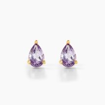 Boucles D'oreilles Puces Goutte Or Jaune Améthyste - Pour Femme - Pierre en Amethyste de forme Poire - Motif Goutte - Histoire d'Or