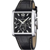 Montre Festina On The Square Chrono Noir - Boîtier Blanc - Cadran Noir - Bracelet Noir - Mécanisme en Quartz - Pour Homme - Histoire d'Or