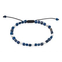 Bracelet Cusco Acier Blanc Lapis Lazuli - Pour Homme - Pierre en Lapis lazuli de forme Carré - Histoire d'Or