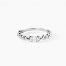 Bague Solitaire Moccus Argent Blanc Oxyde De Zirconium - Pour Femme - Pierre en Oxyde de Zirconium de forme Ronde - Motif Maillons - Histoire d'Or