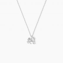 Collier Amalthee Argent Blanc Oxyde De Zirconium - Pour Femme - Pierre en Oxyde de Zirconium de forme Ronde - Motif Zodiaque-Lion - Histoire d'Or