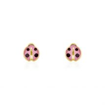 Boucles D'oreilles Puces Helidie Coccinelle Or Jaune - Pour Enfant - Pierre en Smalto de forme Ronde - Motif Coccinelle - Histoire d'Or