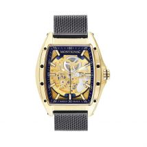 Montre Montignac Tonneau Automatique Noir - Boîtier Jaune - Cadran Noir - Bracelet Noir - Mécanisme en Automatique - Pour Homme - Histoire d'Or