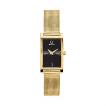 Montre O Watch Oblong Noir - Boîtier Jaune - Cadran Noir - Bracelet Doré - Mécanisme en Quartz - Pour Femme - Histoire d'Or