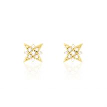 Boucles D'oreilles Puces Konstantsia Or Jaune Oxyde - Pour Femme - Pierre en Oxyde de Zirconium de forme Ronde - Motif Étoile - Histoire d'Or