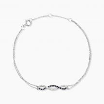 Bracelet Or Blanc Maury Saphirs Diamants - Pour Femme - Pierre en Saphir de forme Ronde - Motif Vague - Histoire d'Or