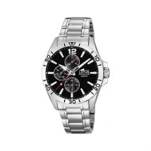 Montre Lotus Multifunction Noir - Boîtier Blanc - Cadran Noir - Bracelet Argenté - Mécanisme en Quartz - Pour Homme - Histoire d'Or