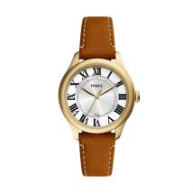 Montre Fossil Gilmore Argenté - Boîtier Jaune - Cadran Argenté - Bracelet Marron - Mécanisme en Quartz - Pour Femme - Histoire d'Or