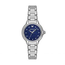 Montre Emporio Armani Bleu - Boîtier Blanc - Cadran Blanc - Bracelet Argenté - Mécanisme en Quartz - Pour Femme - Histoire d'Or
