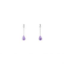 Boucles D'oreilles Pendantes Goutte Or Blanc Amethyste - Pour Femme - Pierre en Amethyste de forme Poire - Motif Goutte - Histoire d'Or