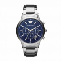 Montre Emporio Armani Bleu - Boîtier Blanc - Cadran Bleu - Bracelet Argenté - Mécanisme en Quartz - Pour Homme - Histoire d'Or