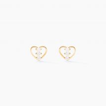 Boucles D'oreilles Puces Konnor Or Jaune Oxyde De Zirconium - Pour Femme - Pierre en Oxyde de Zirconium de forme Ronde - Motif Cœur - Histoire d'Or