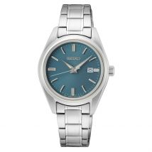 Montre Seiko Classique Turquoise - Boîtier Argenté - Cadran Bleu - Bracelet Argenté - Mécanisme en Quartz - Pour Femme - Histoire d'Or