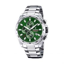 Montre Festina Timeless Vert - Boîtier Blanc - Cadran Vert - Bracelet Argenté - Mécanisme en Quartz - Pour Homme - Histoire d'Or
