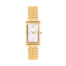 Montre O Watch Oblong Blanc - Boîtier Jaune - Cadran Blanc - Bracelet Doré - Mécanisme en Quartz - Pour Femme - Histoire d'Or