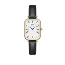 Montre Daniel Wellington Quadro Blanc - Boîtier Jaune - Cadran Blanc - Bracelet Noir - Mécanisme en Quartz - Pour Femme - Histoire d'Or