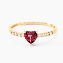 Bague Love Ring Or Jaune Rhodolite Oxyde De Zirconium - Pour Femme - Pierre en Rhodolite de forme Coeur - Motif Cœur - Histoire d'Or