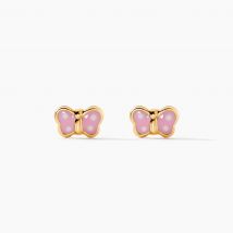 Boucles D'oreilles Puces Papillon Rose Or Jaune - Pour Enfant - Histoire d'Or