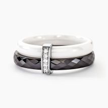 Bague Barette Bicolore Ceramique Argent Blanc Oxyde De Zirconium - Pour Femme - Histoire d'Or