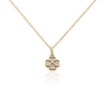 Collier Rhosyn Plaqué Or Jaune Oxyde De Zirconium - Pour Femme - Pierre en Oxyde de Zirconium de forme Ronde - Motif Trèfle - Histoire d'Or