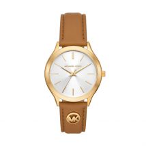 Montre Michael Kors Slim Runway Blanc - Boîtier - Cadran Blanc - Bracelet Camel - Mécanisme en Quartz - Pour Femme - Histoire d'Or