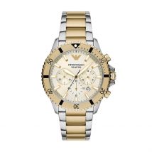 Montre Emporio Armani Doré - Boîtier Blanc - Cadran Champagne - Bracelet Bicolore Doré / Blanc - Mécanisme en Quartz - Pour Homme - Histoire d'Or