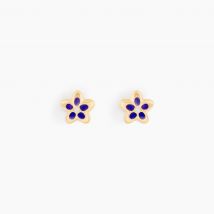 Boucles D'oreilles Puces Fleur Email Or Jaune - Pour Enfant - Histoire d'Or