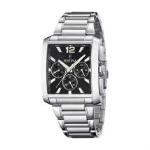 Montre Festina On The Square Chrono Noir - Boîtier Blanc - Cadran Noir - Bracelet Argenté - Mécanisme en Quartz - Pour Homme - Histoire d'Or
