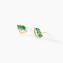 Boucles D'oreilles Puces Or Jaune Sheelagh Emeraudes Diamants - Pour Femme - Pierre en Emeraude de forme Navette / Marquise - Histoire d'Or