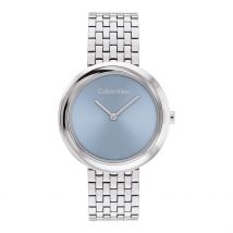 Montre Calvin Klein Twisted Bezel Bleu - Boîtier Blanc - Cadran Blanc - Bracelet Argenté - Mécanisme en Quartz - Pour Femme - Histoire d'Or