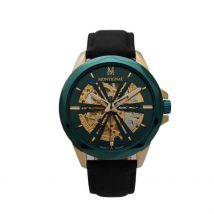 Montre Montignac Round Automatique Vert - Boîtier Jaune - Cadran Vert - Bracelet Noir - Mécanisme en Automatique - Pour Homme - Histoire d'Or