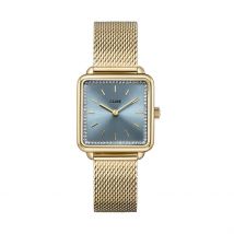 Montre Cluse Tetragone Bleu - Boîtier Jaune - Cadran Blanc - Bracelet Doré - Mécanisme en Quartz - Pour Femme - Histoire d'Or