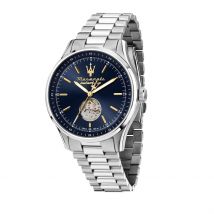 Montre Maserati Sorpasso Bleu - Boîtier Blanc - Cadran Blanc - Bracelet Argenté - Mécanisme en Automatique - Pour Homme - Histoire d'Or