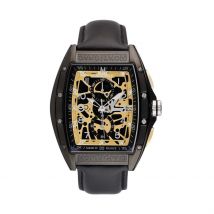 Montre Montignac Tonneau Doré - Boîtier Noir - Cadran Champagne - Bracelet Noir - Mécanisme en Quartz - Pour Homme - Histoire d'Or