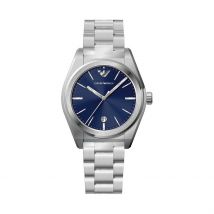 Montre Emporio Armani Bleu - Boîtier Blanc - Cadran Blanc - Bracelet Argenté - Mécanisme en Quartz - Pour Homme - Histoire d'Or