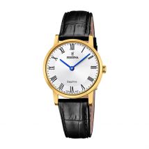 Montre Festina Swiss Made 29 Argenté - Boîtier Jaune - Cadran Argenté - Bracelet Noir - Mécanisme en Quartz - Pour Femme - Histoire d'Or