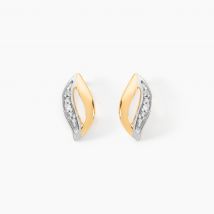 Boucles D'oreilles Puces Smeralda Or Jaune Diamant - Pour Femme - Pierre en Diamant de forme Ronde - Motif Ovale - Histoire d'Or