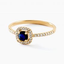Bague Cosimo Or Jaune Saphir Diamant - Pour Femme - Pierre en Saphir de forme Ronde - Motif Carrée - Histoire d'Or