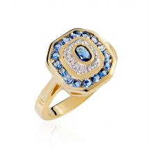 Bague Hans Plaqué Or Oxyde Pierre - Pour Femme - Pierre en Pierre d'Imitation de forme Ronde - Histoire d'Or
