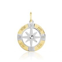 Pendentif Demyan Or Bicolore Oxyde De Zirconium - Pour Homme - Pierre en Oxyde de Zirconium de forme Ronde - Motif Rose des vents - Histoire d'Or