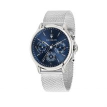 Montre Maserati Epoca Bleu - Boîtier Blanc - Cadran Blanc - Bracelet Argenté - Mécanisme en Quartz - Pour Homme - Histoire d'Or