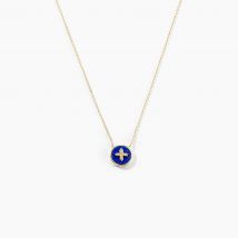 Collier Talisman Or Jaune Lapis Lazuli Diamant - Pour Femme - Pierre en Lapis lazuli de forme Ronde - Motif Cercle - Histoire d'Or